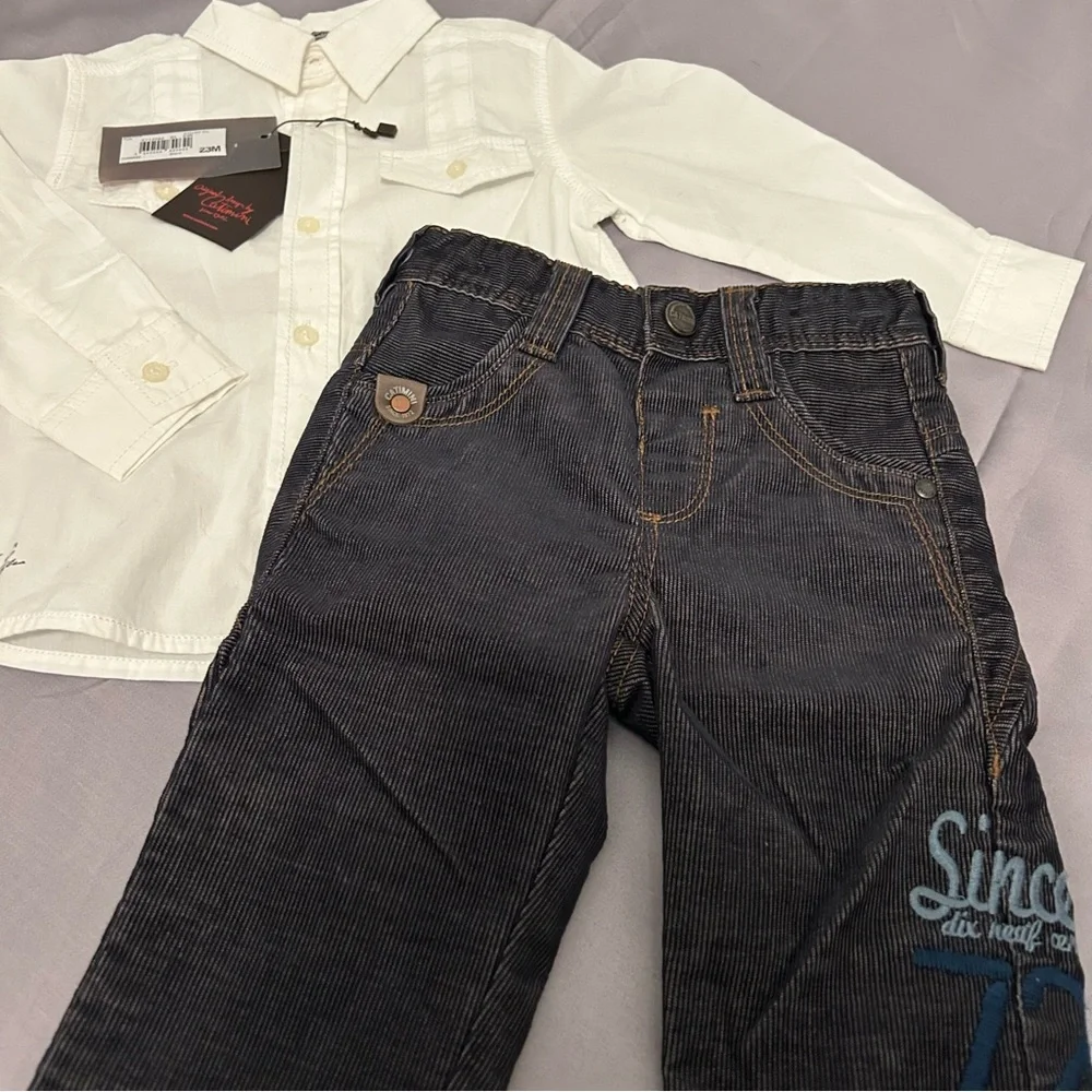 Catimini Boys Outfit Button Down Shirt with Pants Bundle Boys